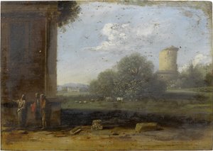 An Italianate Landscape with Figures Conversing in the Foreground